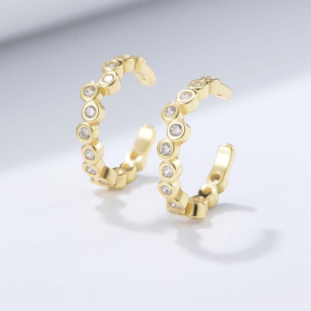 S925 pure silver ear buckle, light luxury, niche geometric diamond inlay, no ear hole, silver ear ring, ear bone clip