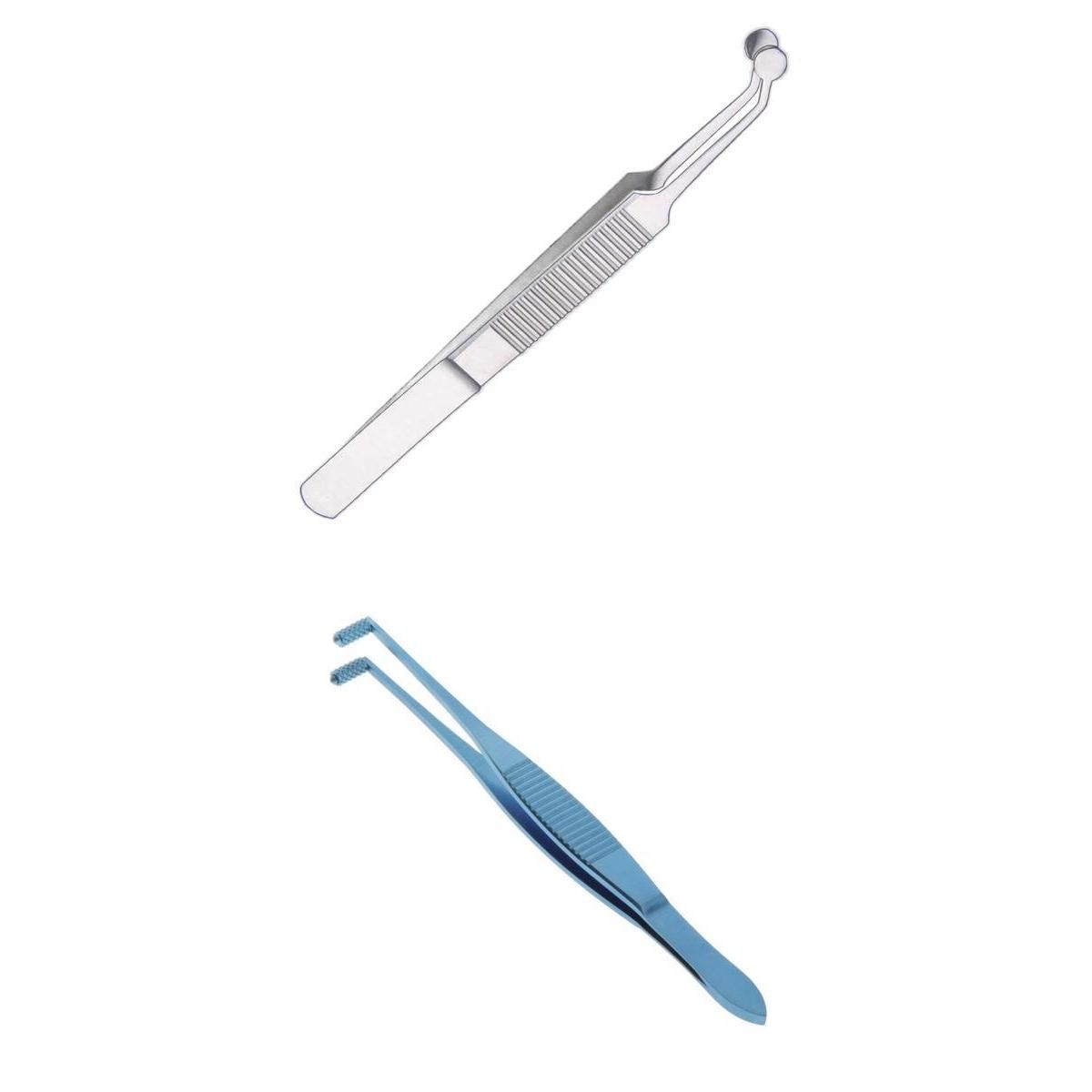 2 Stainless Steel Eyelid Massage Tweezers Round Knurled
