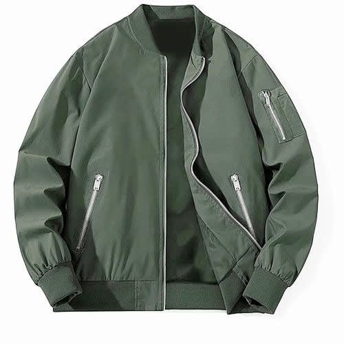 Unisex Multi Zipper Dark Green Bomber Jacket
