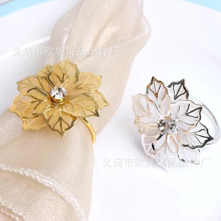 Hotel Silver Gold Napkin Buckle High Texture Mesh Napkin Ring Diamond Flower Napkin Ring Cloth Ring Factory Wholesale gold