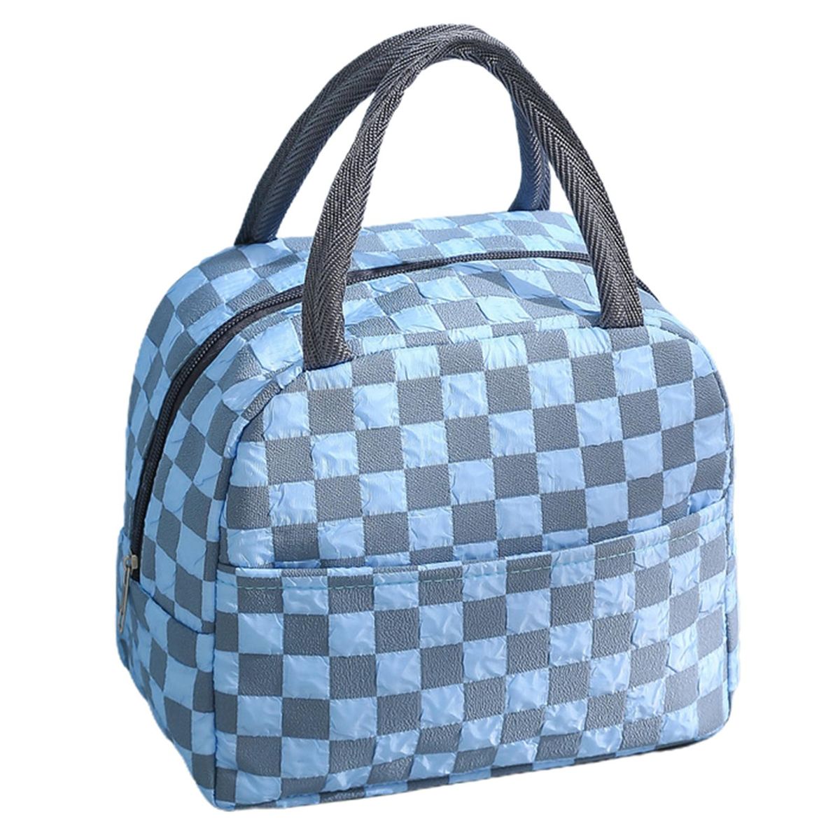 Insulated Bag Plaid Pattern Lunch Bento Box Bag Blue
