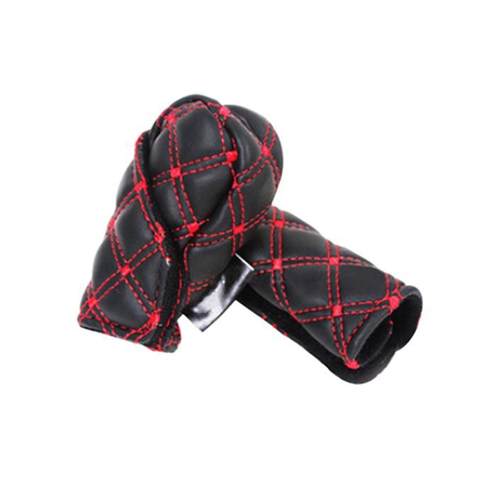 2Pcs/Set Faux Leather Hand Brake Shift Knob Cover Gear-Red