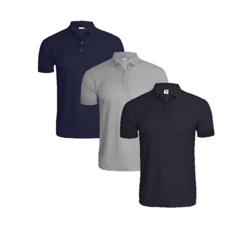 3 Pieces Quality Men's Plain T-Shirts-Grey/Navy/Black