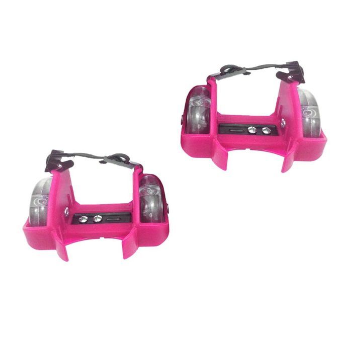 Adjustable Kid Wheel Heel Roller Pulley Light Up Skates Flash Pink