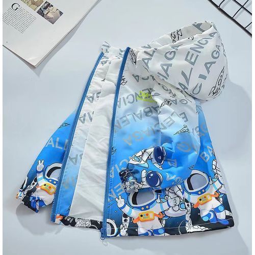 Print Animation Kids Boy Kid Denim Hoodie Black Jacket Coat
