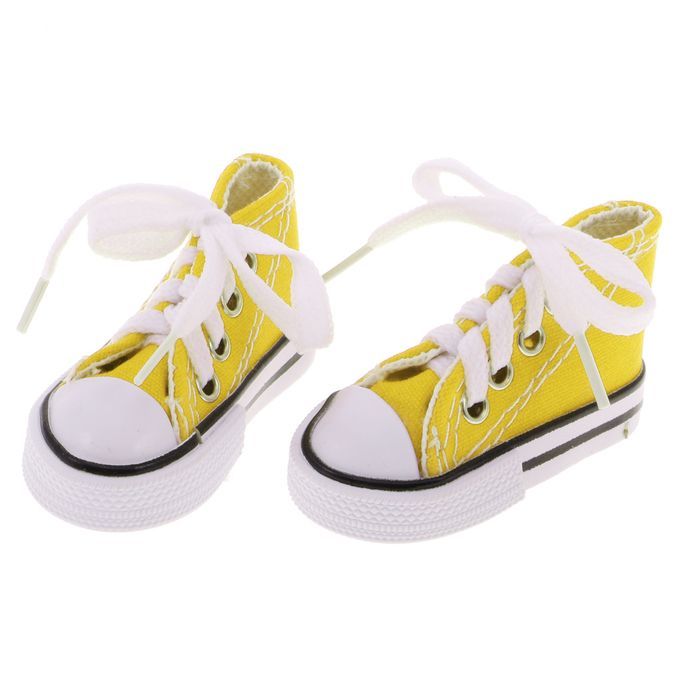 1 Pair Yellow High Top Lace Up Canvas Sneaker Shoes For 14 BJD Yellow