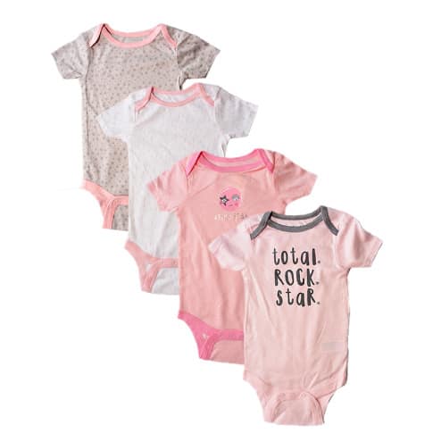Baby Girl Rock Star Bodysuit 4 In 1 Pack Onesies - Pink