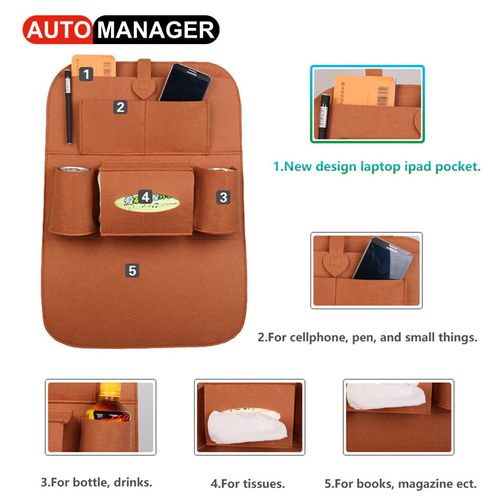 2Pcs Unique Car Storage Bag Back Seat Organizer -Brown