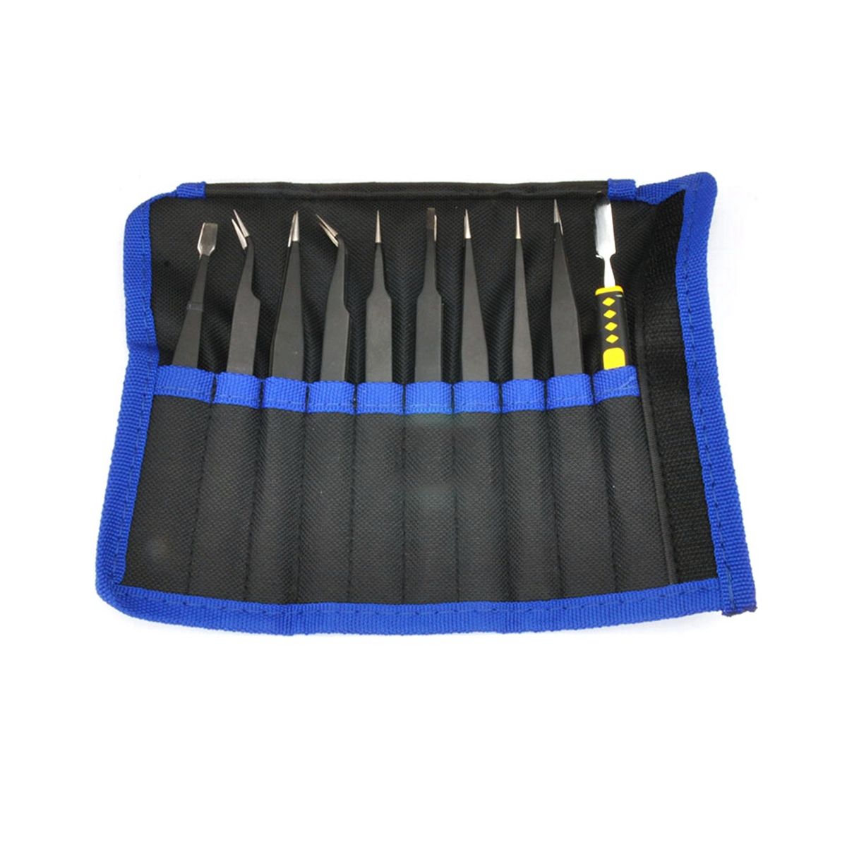 Anti-Static Tweezers Combination Set Cloth Bag 10-Piece Set Flat Head