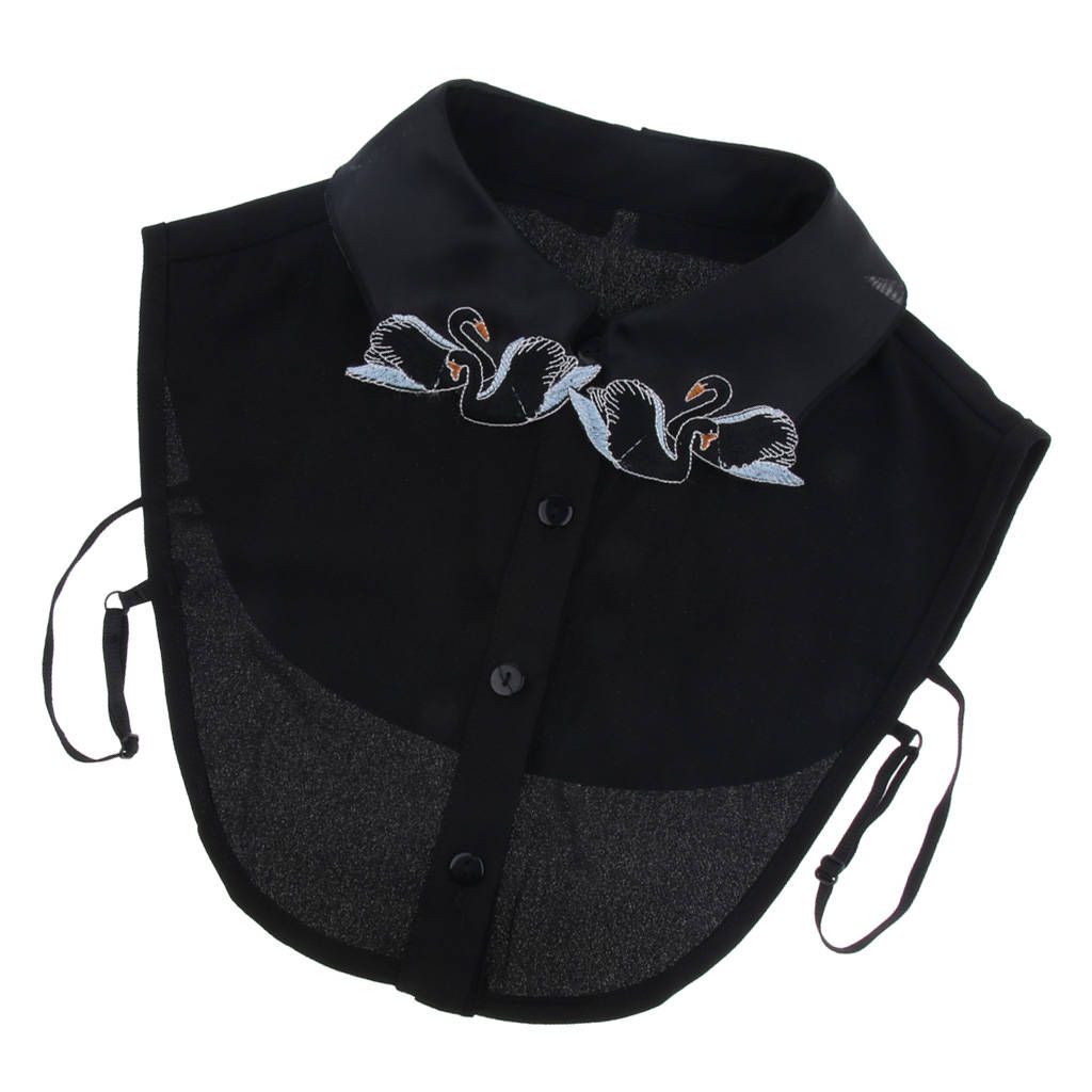 Embroidered Detachable Dickey Collar Blouse Half Shirts False Black