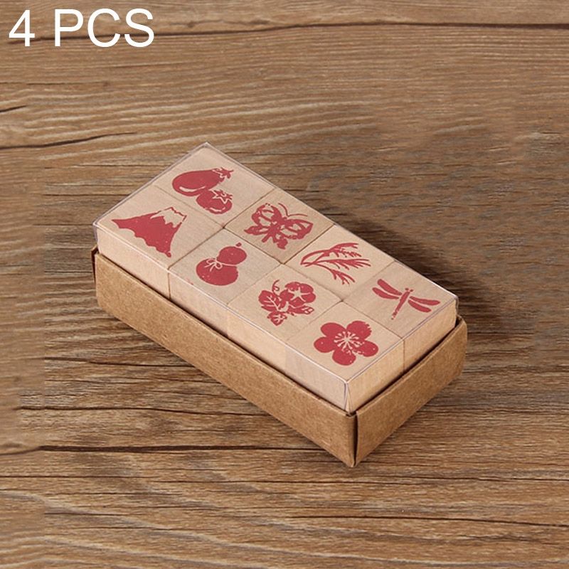 4 Sets 121 Diary Handbook Decoration Wooden Stamps Set
