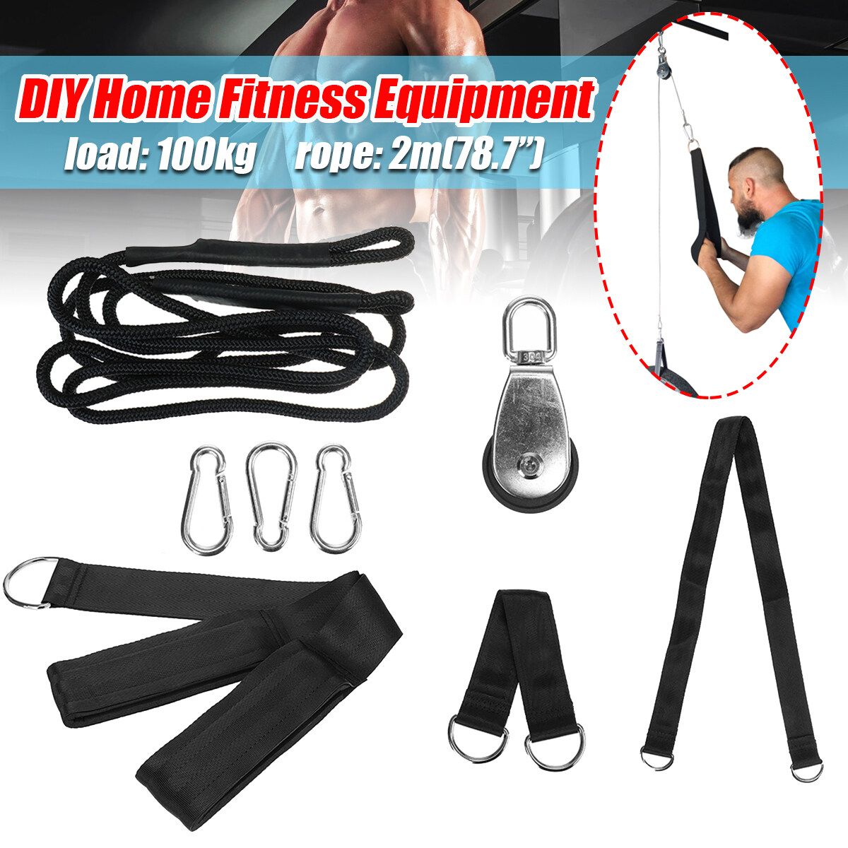 DIY Home Gym Fitness Arm Triceps Trainer Workout Weight Lifting Pull Rope Pulley