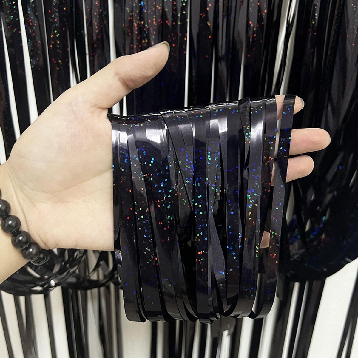 Curtain Rain Tinsel Space-saving Black Rain Curtain Black
