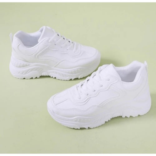 Solid Lace-up Chunky White Sneakers