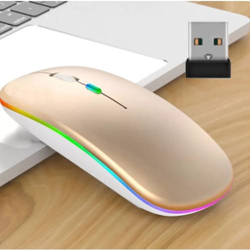 Led Gaming Rechargeable Wireless Mouse- Gold