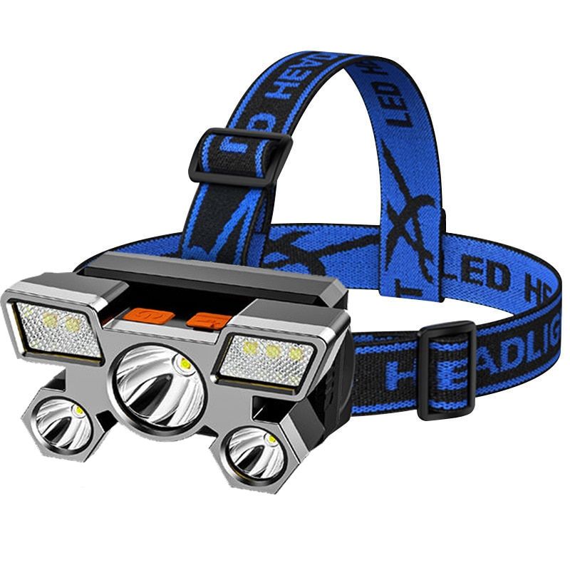 Led Five-Head Headlight Strong Light Super Bright Rechargeable Fishing Lamp Long-Range Head-Mounted