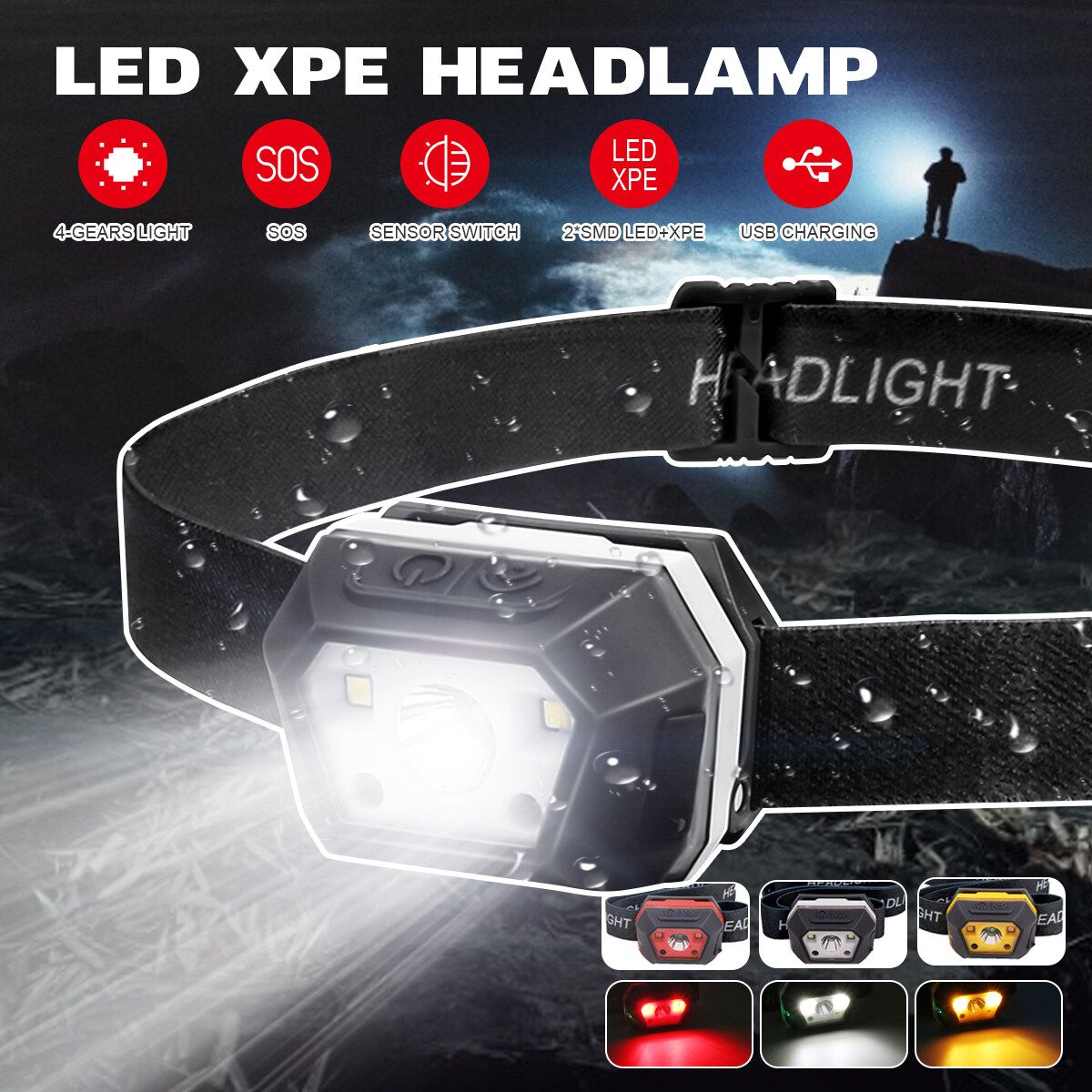 LED Extra Bright Torch Head Light USB Rechargeable Lamp Fish Vision Expansio * Red Light