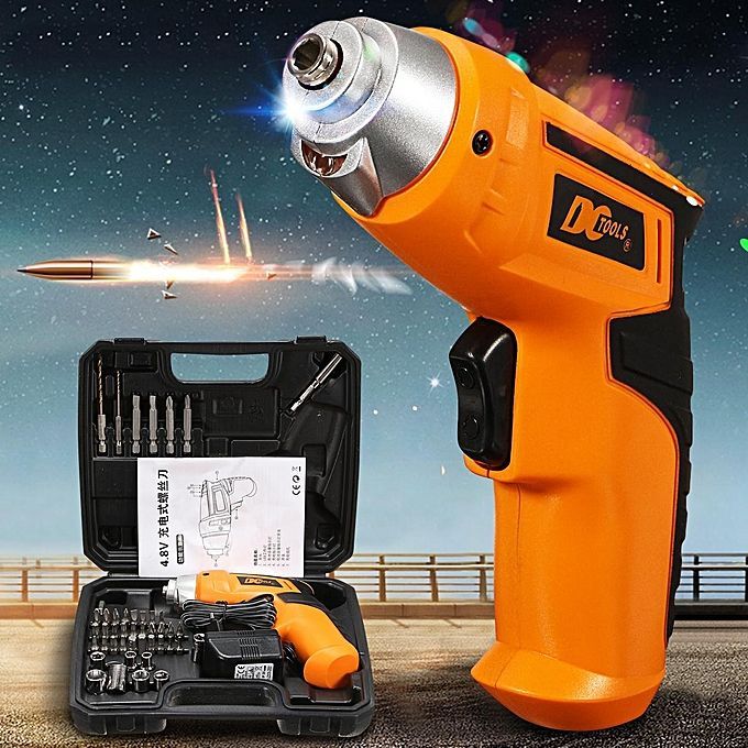 45PCS 220V Electric Rechargeable Power Drill Screwdriver Hammer Magnetic Chuck Black