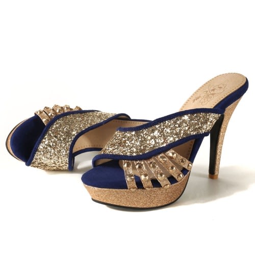 Pencil Heels Bleu Trimmed Slipper - Gold