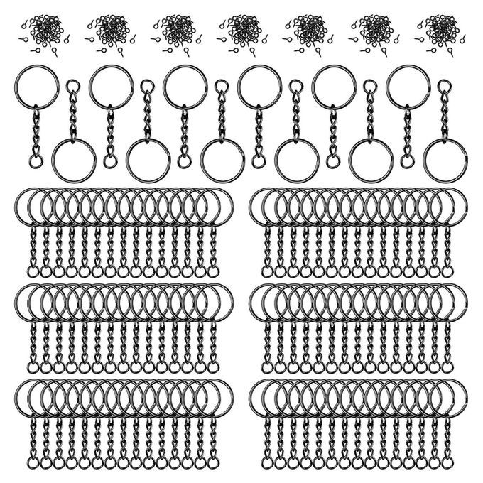 360Pcs Key Chain Rings Kit Screw Eye Pins Hooks Black For DIY Arts