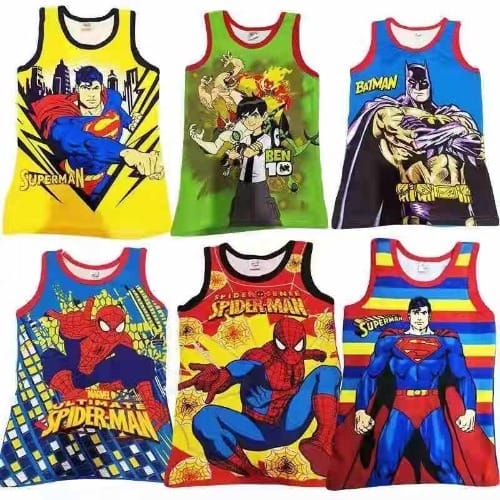 6pcs Cartoon Characters Boy's Colourful Singlet