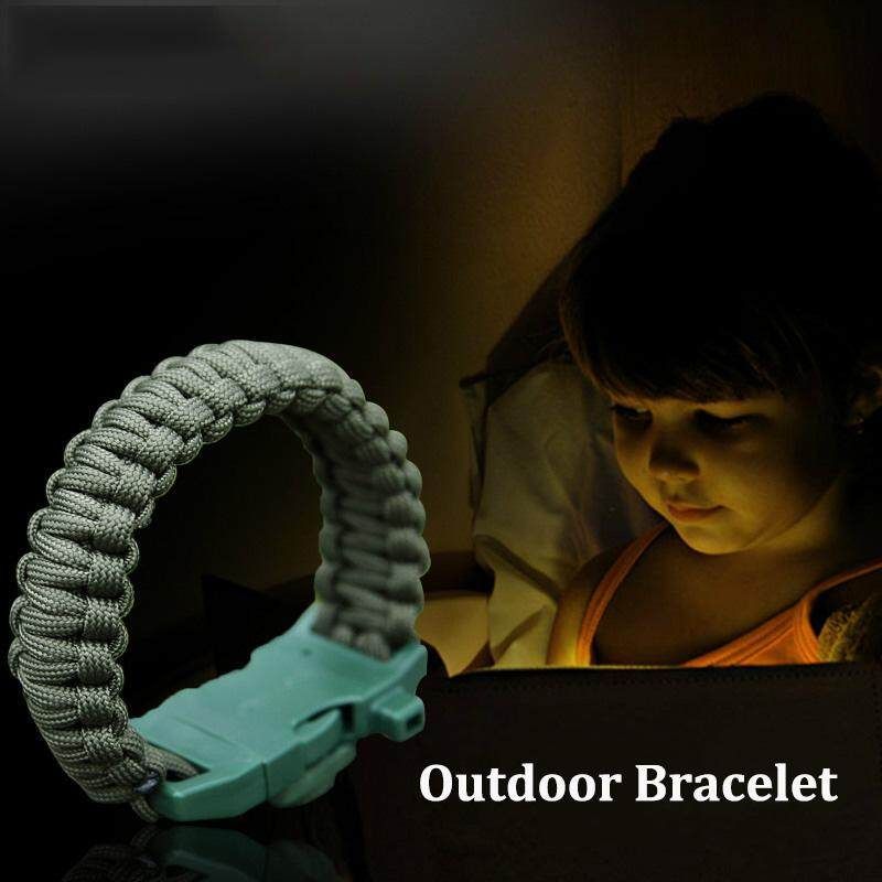 Outdoor EDC Survival Led Bracelet Paracord Knitted Wristband With Compass Camping Wildness Tool - Green Military Green
