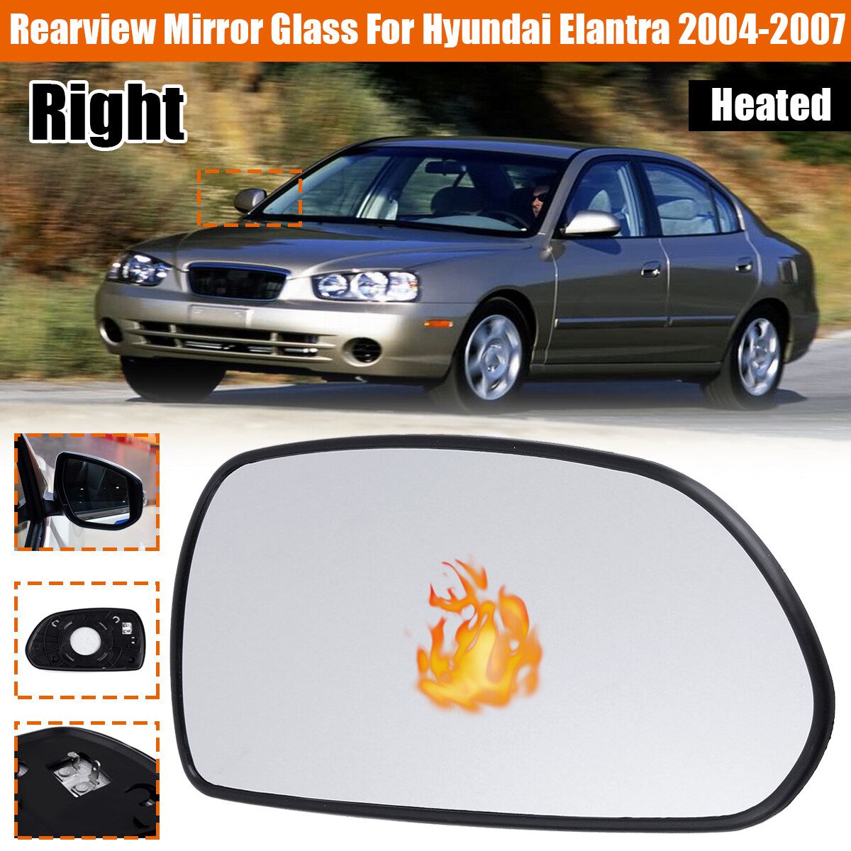 Right Heated Convex Rearview Door Mirror Glass For Hyundai Elantra 2004-2007