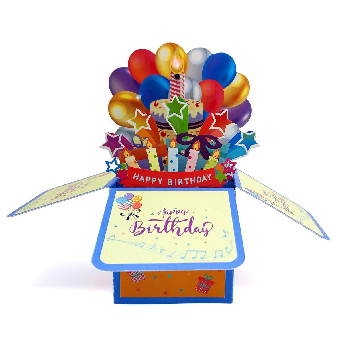 Holiday Card 3d Surprise Greeting Card with Light Music Candle Unique Multicolor