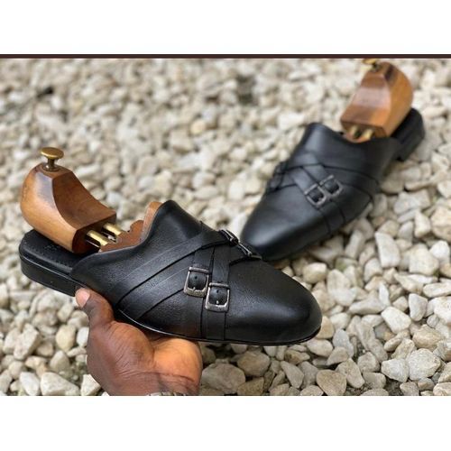 2022/25 Men's Leather Half Shoes - Black With Brown Strap