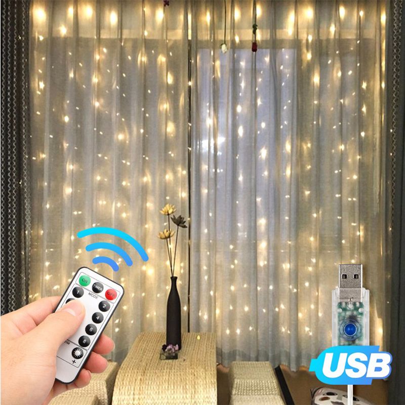 LED Night Light Fairy Christmas Lamp Holiday Lighting AC 220V Snowflake 96 Led Curtain String Light Gard Decoration--13key Remote 300 LED--blue