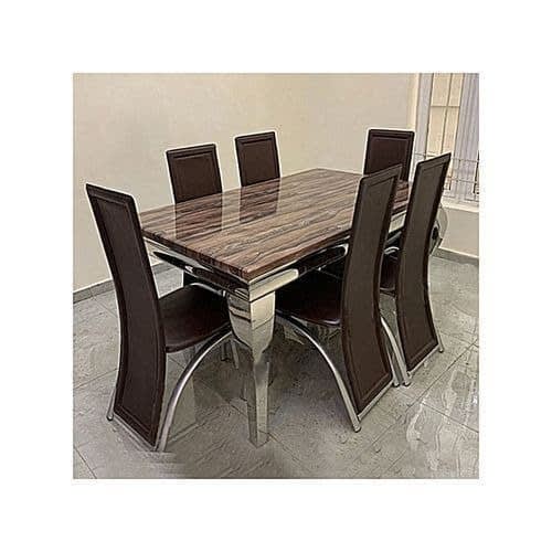 Marble Dinning Table With 6 Set Of Chairs. brown