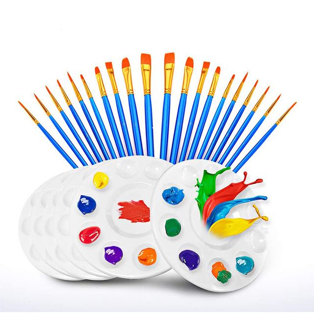 20 Pcs Paint Pallet Brushes With 6pcs Paint Trays For All