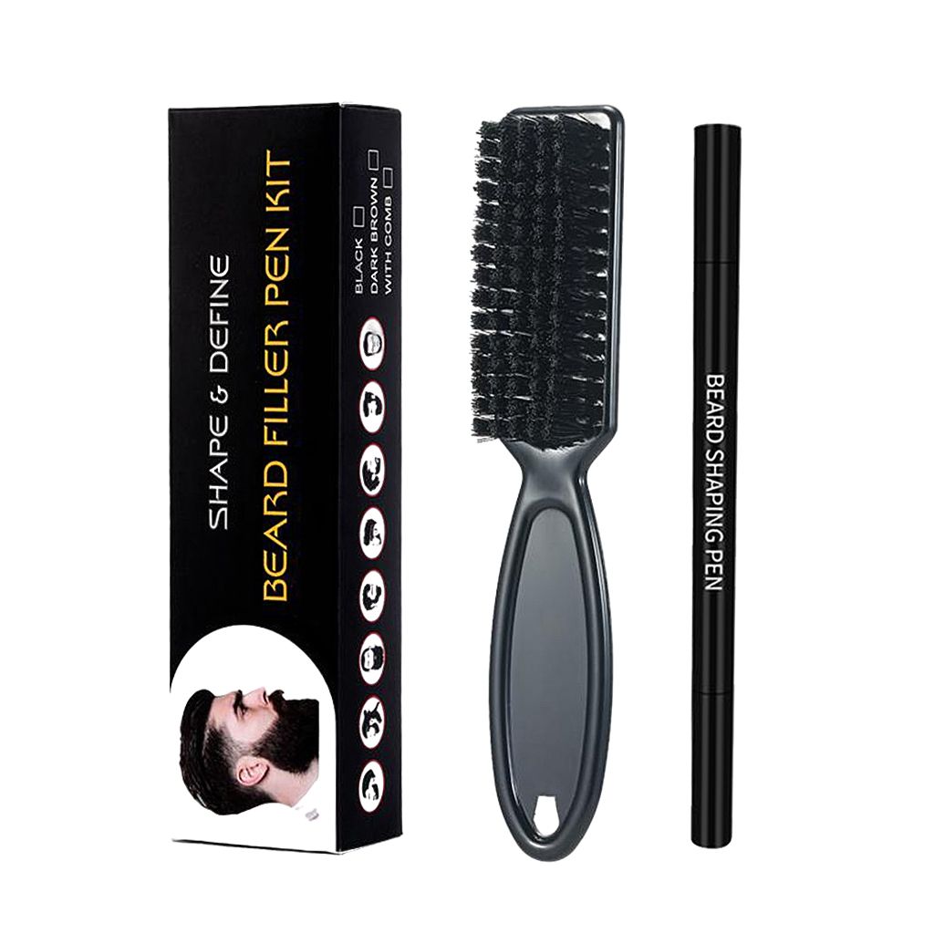 2 In 1 Waterproof Beard Filler Pen Pencil Sharpen & Define Beard Black