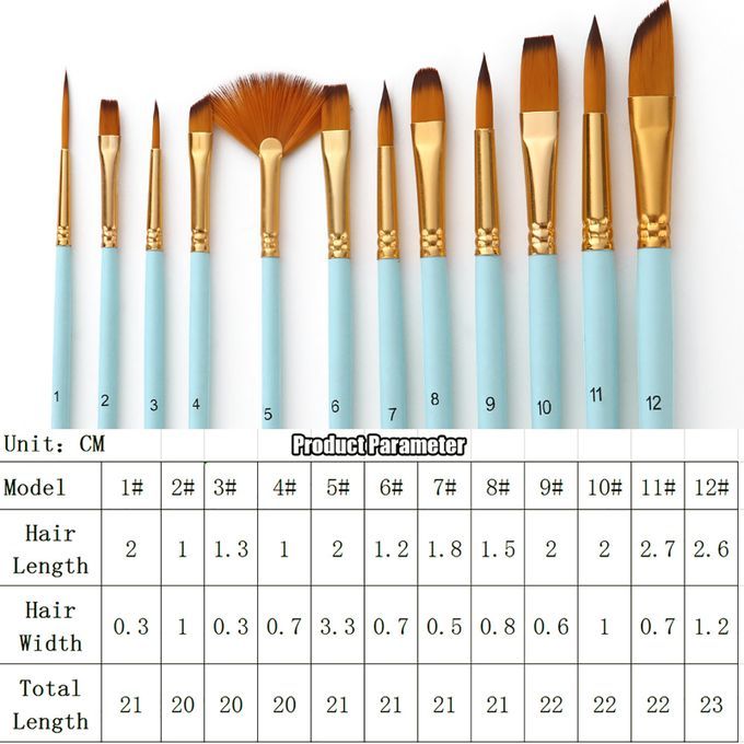 12Pcs Fine Detail Paint Brush Set Double Color Taklon Hair
