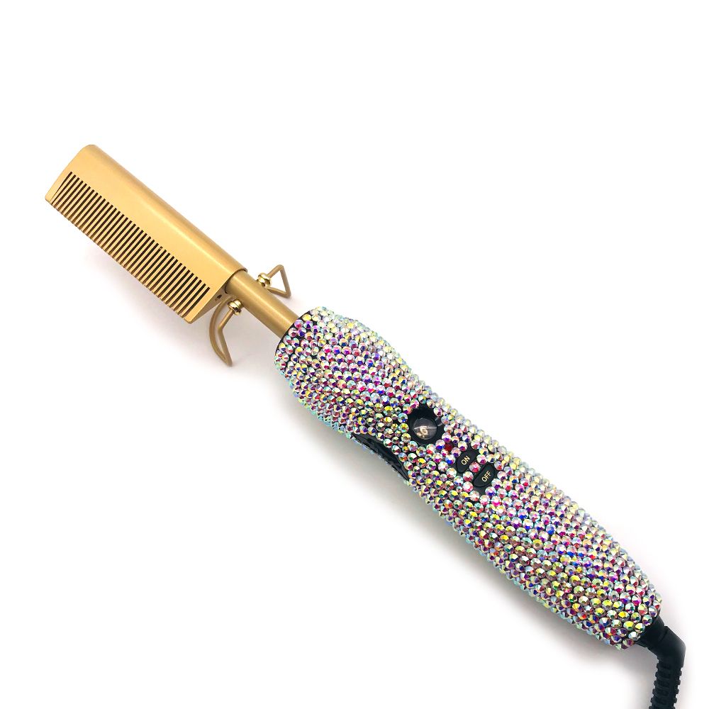 Crystal Hot Comb Electric Heating Comb For S Pente Quente Peigne Chauffant Lisseur Cheveux Curler Styling Tools Clear AB -GOLD HEAD