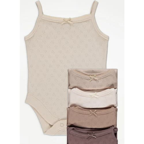 5 Pack Brown Pointelle Sleeveless Bodysuits