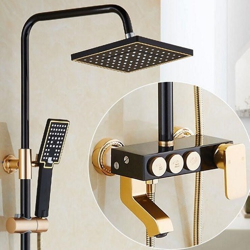 Bathroom Shower Set - Black And Gold