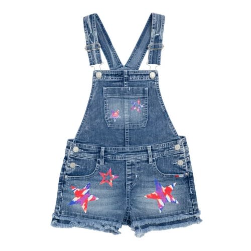 Girls Star Raw Hem Dungarees