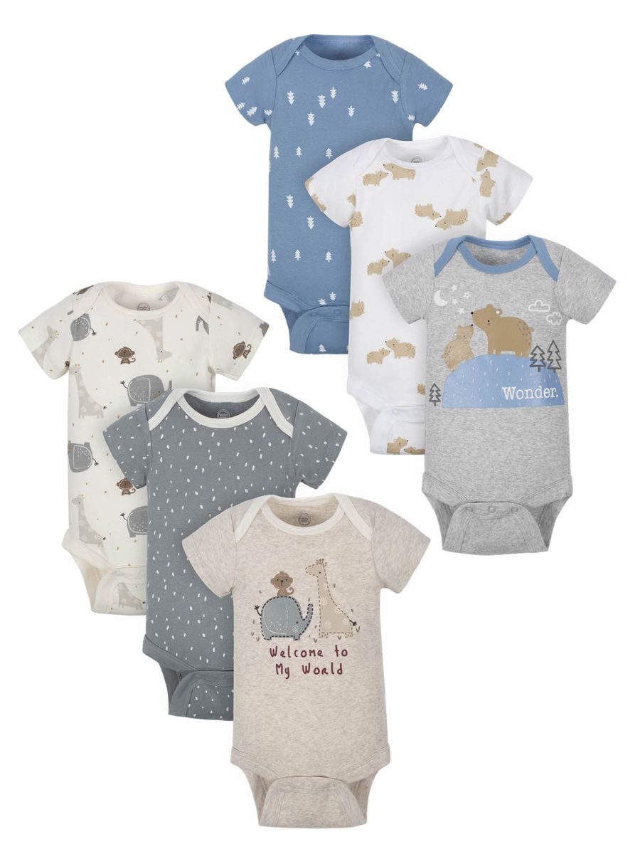 Baby Boy Assorted Short Sleeve Onesies Bodysuits, 6-Pack
