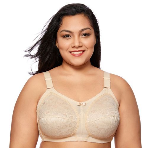 Women's Plus Size Non-wired Full Cup Lace Unlined Firm Support  Bra Molded(#Beige02) SHA