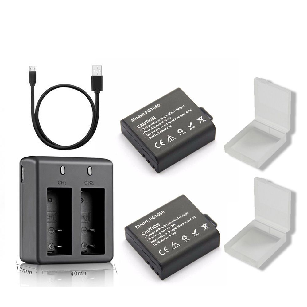EKEN 2pcsset 3.7V PG 1050mAh Battery For EKEN SJCAM Action