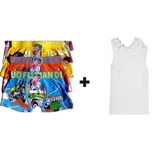 Boy's Character Boxers With White Singlets  - 3 Each