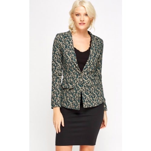 Mixed Print Lapel Blazer - Green