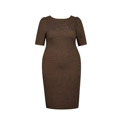 Curved Geometric Textured Bodycon Dress -brown