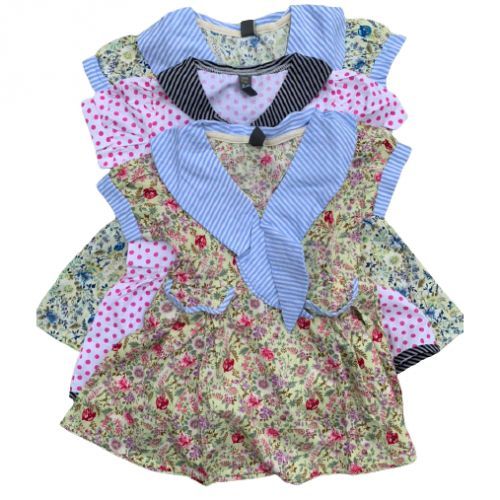 Children Button Short Sleeve Long Collar Top For Girls - 3 In 1