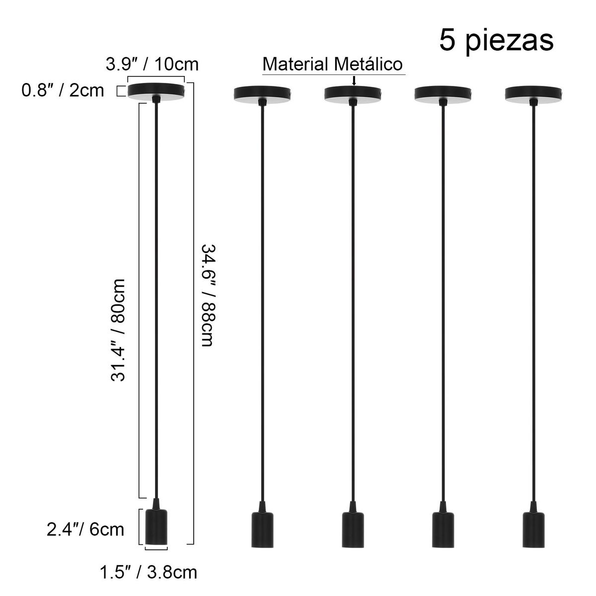 E27 Screw Hanging Lamp Simple Chandelier Lamp Holder with Wire Set DIY Dining Room Chandelier Living Room, Corridor Combination Chandelier Lamp Accessories Black A Set of Five