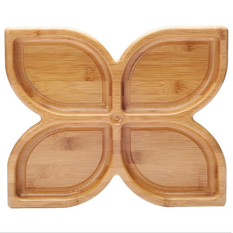 Bamboo Candy Board Fruit Nut Bowl Plate Flower Shaped Snack