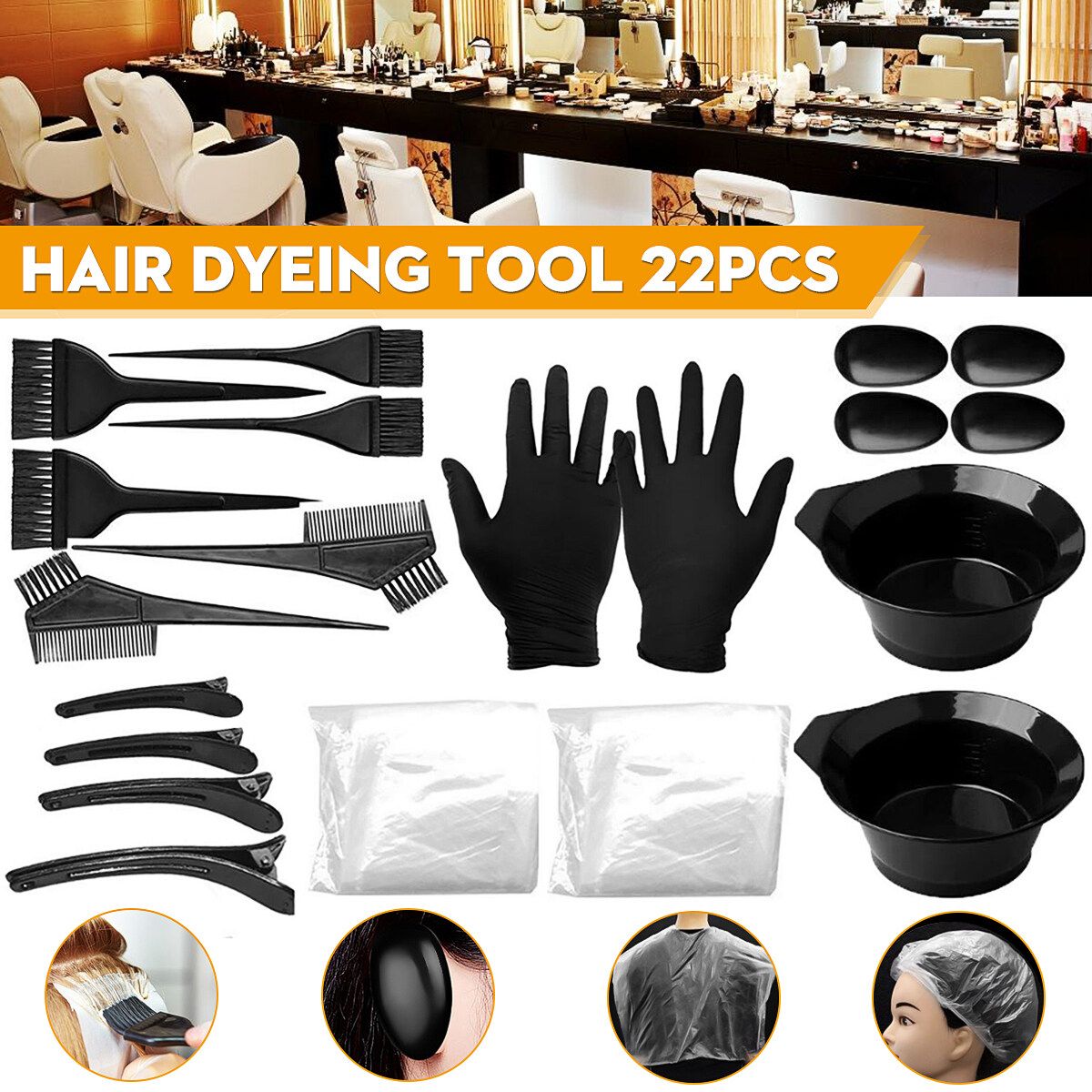 22PCS Hair Coloring Dyeing Kit Brush Comb Mixing Bowl Salon Tint Tool