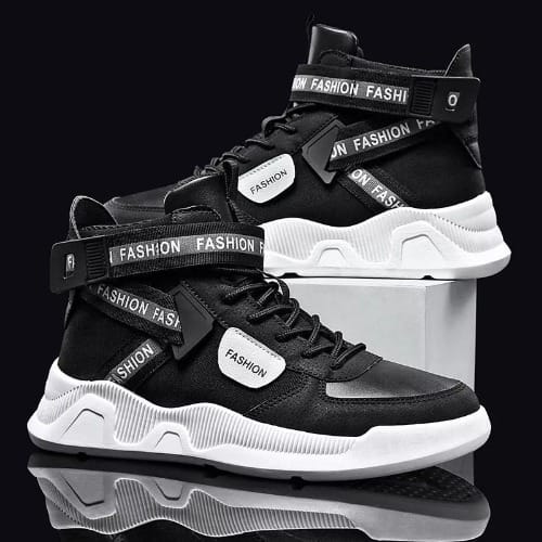 Men's Breathable High Top Sneakers - White & Black