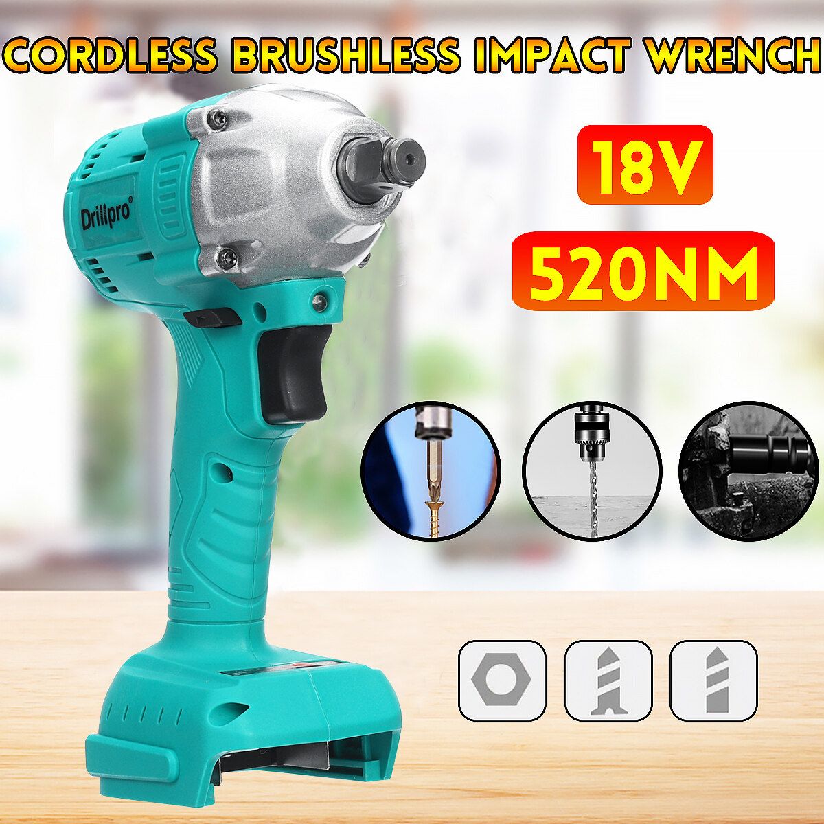 Cordless Brushless Impact Wrench 18V 520Nm Adapted To 18V For